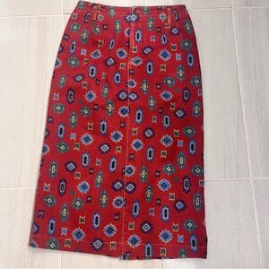Vintage Gotcha Covered Skirt Womens 12 Red Aztec Print 100% Cotton Made USA 90s